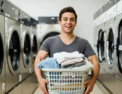 Happy Guy Grey Shirt Laundromat